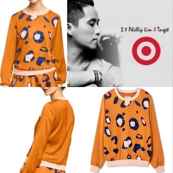 3.1 Phillip Lim Target Mustard Yellow Leopard Print Sweater Shirt Top **Sz L** - Picture 2 of 8